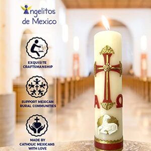 Alpha Omega Candle for Baptism, Confirmation, Easter Lent Cirio para Bautizo, Confirmacion O Boda Cirio Pascual (Red)