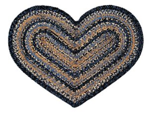 ihf home decor |river shale premium braided collection | primitive, rustic, country, farmhouse style | jute/cotton | 30 days risk free | accent rug/door mat | blue, black, tan | heart shaped rug