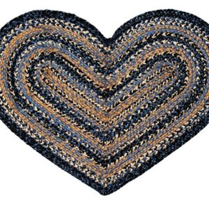 IHF Home Decor |River Shale Premium Braided Collection | Primitive, Rustic, Country, Farmhouse Style | Jute/Cotton | 30 Days Risk Free | Accent Rug/Door Mat | Blue, Black, Tan | Heart Shaped Rug