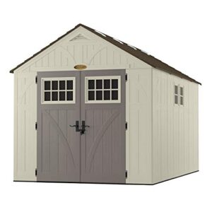 suncast 13′ x 8′ tremont storage shed with windows – natural wood-like outdoor storage for power equipment and yard tools – all-weather resin material, skylights and shingle style roof, 13′ 2-3/4″ by 8′ 4-1/2″