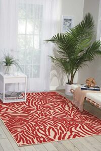 nourison aloha indoor/outdoor red 5’3″ x 7’5″ area -rug, tropical, botanical, easy -cleaning, non shedding, bed room, living room, dining room, deck, backyard, patio (5×7)