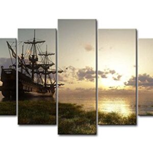 Pirate Ship Nautical Wall Art Viking Ship 5 Panel Painting The Picture Prints On Canvas Modern Artwork for Living Room Home Decor