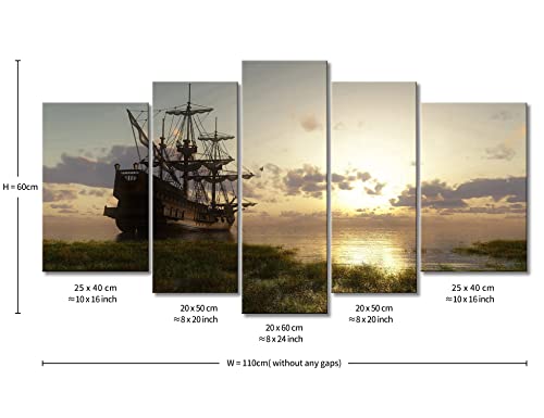 Pirate Ship Nautical Wall Art Viking Ship 5 Panel Painting The Picture Prints On Canvas Modern Artwork for Living Room Home Decor