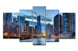 5 panel wall art painting chicago illinois usa pictures prints on canvas city the picture decor oil for home modern decoration print