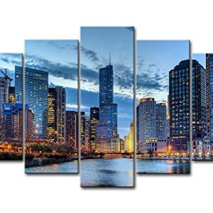 5 Panel Wall Art Painting Chicago Illinois Usa Pictures Prints On Canvas City The Picture Decor Oil For Home Modern Decoration Print