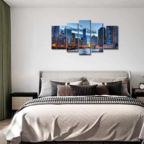 5 Panel Wall Art Painting Chicago Illinois Usa Pictures Prints On Canvas City The Picture Decor Oil For Home Modern Decoration Print