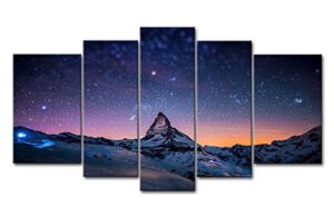 5 piece starry night sky wall art purple star skyline over the mountain painting prints on canvas the picture landscape artwork for home modern decoration print decor for living room