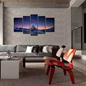 5 Piece Starry Night Sky Wall Art Purple Star Skyline Over The Mountain Painting Prints On Canvas The Picture Landscape Artwork for Home Modern Decoration Print Decor for Living Room