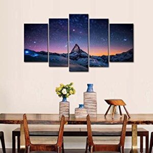 5 Piece Starry Night Sky Wall Art Purple Star Skyline Over The Mountain Painting Prints On Canvas The Picture Landscape Artwork for Home Modern Decoration Print Decor for Living Room