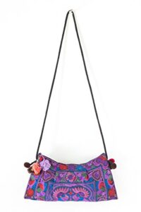 changnoi purple bird hill tribe crossbody bag hmong embroidered thai fair trade