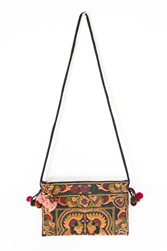 changnoi Mocha Bird Hill Tribe Crossbody Bag Hmong Embroidered Thai Fair Trade