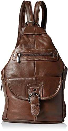 Women's Genuine Leather Sling Purse Handbag Convertible Shoulder Bag Tear Drop Backpack Mid Size Brown