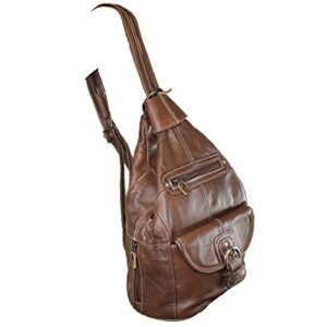 Women's Genuine Leather Sling Purse Handbag Convertible Shoulder Bag Tear Drop Backpack Mid Size Brown