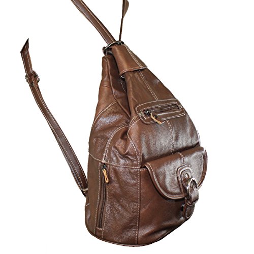 Women's Genuine Leather Sling Purse Handbag Convertible Shoulder Bag Tear Drop Backpack Mid Size Brown