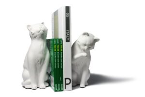 danya b. decorative cat bookend set for cat lovers in white, great gift for the feline fan for home or office bookcases, display shelves or for pet store owner or groomer