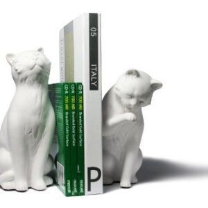 Danya B. Decorative Cat Bookend Set for Cat Lovers in White, Great Gift for The Feline Fan for Home or Office Bookcases, Display Shelves or for Pet Store Owner or Groomer