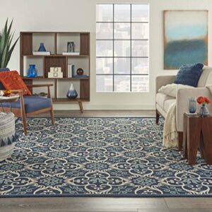 nourison caribbean navy 7’10” x 10’6″ area-rug, geometric, floral, bed room, living room, dining room, kitchen, easy-cleaning, non shedding, (8′ x 11′)