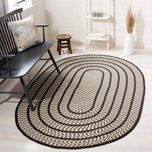 safavieh braided collection 4′ x 6′ oval ivory / black brd401c handmade country cottage reversible area rug