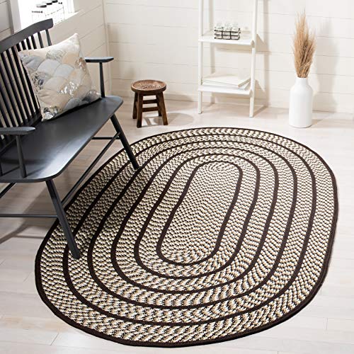 SAFAVIEH Braided Collection 4' x 6' Oval Ivory / Black BRD401C Handmade Country Cottage Reversible Area Rug