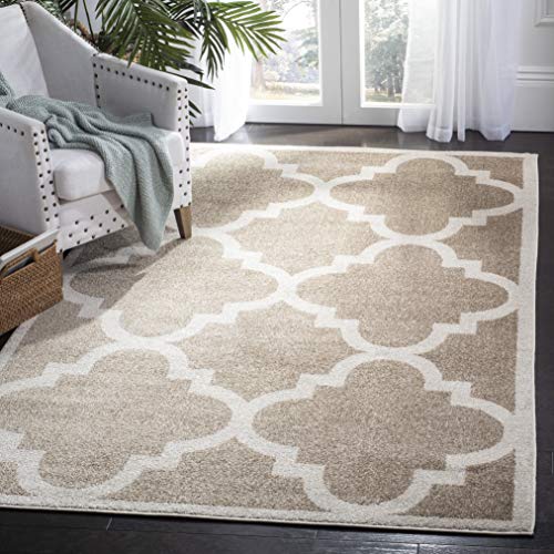 SAFAVIEH Amherst Collection 7' Square Wheat / Beige AMT423S Moroccan Trellis Non-Shedding Living Room Bedroom Dining Home Office Area Rug