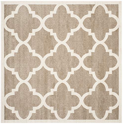 SAFAVIEH Amherst Collection 7' Square Wheat / Beige AMT423S Moroccan Trellis Non-Shedding Living Room Bedroom Dining Home Office Area Rug