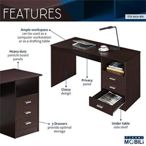 Techni Mobili Classic Computer Desk with Multiple Drawers, 29.5" x 23.6" x 51.2", Wenge