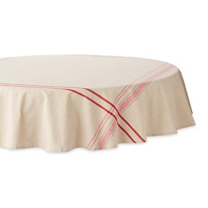 dii french stripe dining table collection farmhouse style tablecloth, 70 inches round, taupe/red