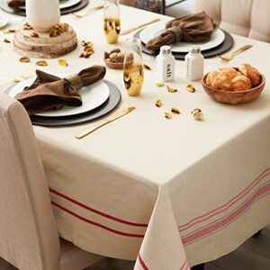 DII French Stripe Dining Table Collection Farmhouse Style Tablecloth, 70 Inches Round, Taupe/Red