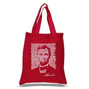 LA POP ART Word Art S Tote Bag - Abraham Lincoln - Gettysberg Address Red