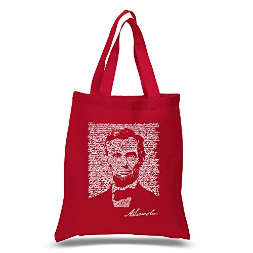 LA POP ART Word Art S Tote Bag - Abraham Lincoln - Gettysberg Address Red