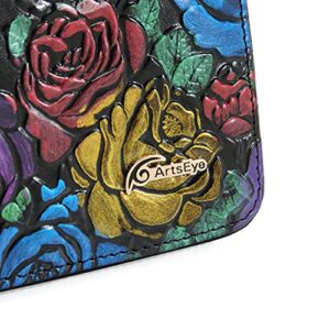 ArtsEye Women's Short Zip Around Wallet (black rose)