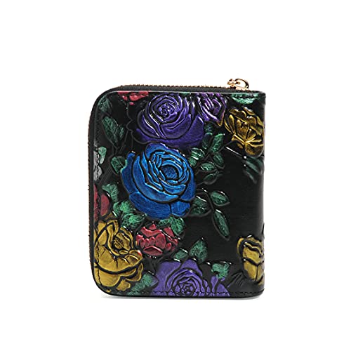 ArtsEye Women's Short Zip Around Wallet (black rose)