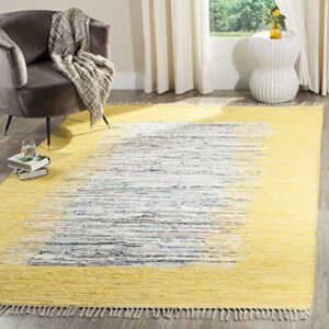 safavieh montauk collection 4′ x 6′ ivory / yellow mtk711q handmade stripe fringe cotton area rug