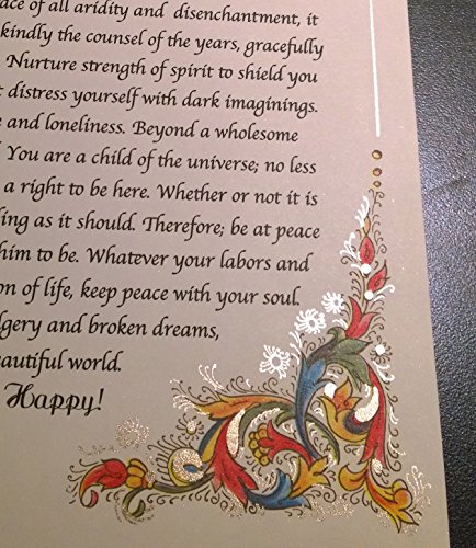 Desiderata Poem by Max Ehrmann on Handmade Florentine Paper (with 24k Gold Leaf Accent) Imported from Italy.