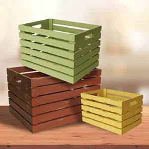 wald imports – set of 3 red, green & gold wooden crates for storage – decorative wooden crate set for home decoration & display – vintage storage for household goods