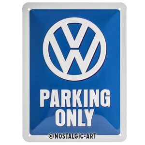 nostalgic-art retro tin sign, volkswagen – vw parking only – car gift idea, metal plaque, vintage design for wall decoration, 5.9″ x 7.9″