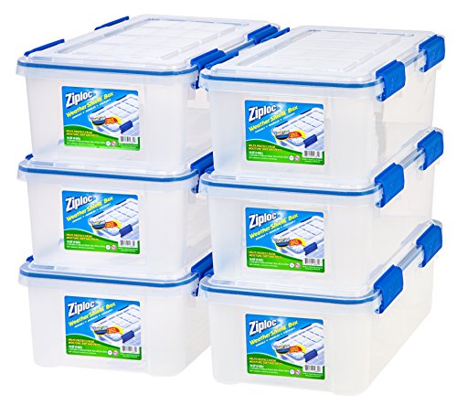 IRIS USA WSB-SS ZIPLOC CLR/Blue 6PC Set 1PK [E] Storage Bin, 16 Quart, Clear