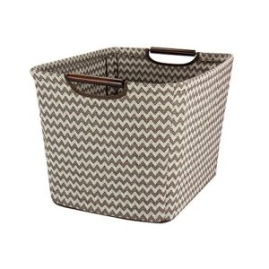 household essentials 661-1 medium tapered fabric storage bin with wood handles | brown chevron