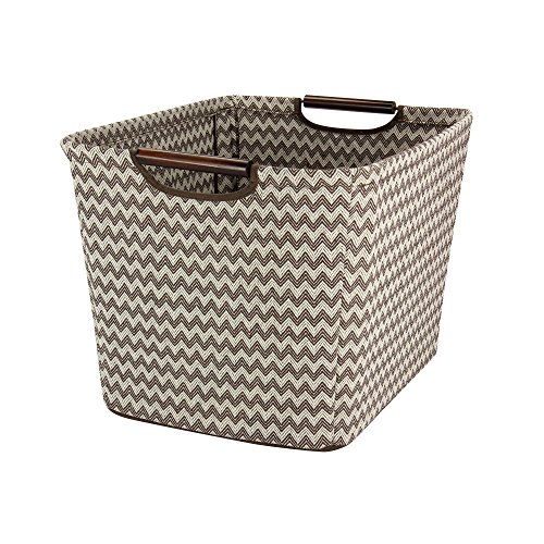 Household Essentials 661-1 Medium Tapered Fabric Storage Bin with Wood Handles | Brown Chevron