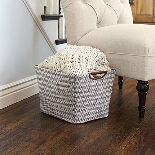 Household Essentials 661-1 Medium Tapered Fabric Storage Bin with Wood Handles | Brown Chevron