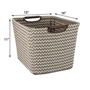 Household Essentials 661-1 Medium Tapered Fabric Storage Bin with Wood Handles | Brown Chevron