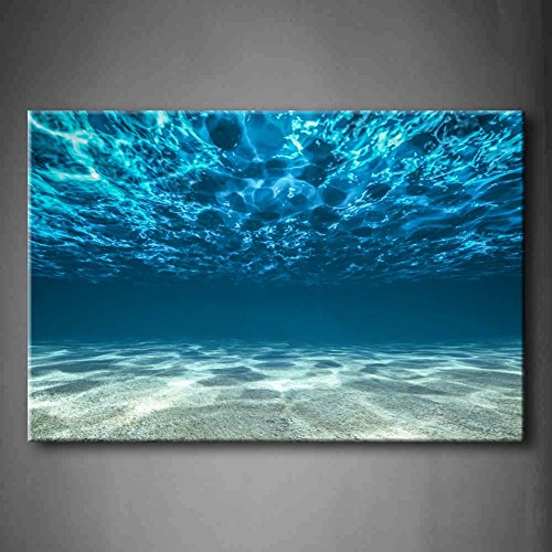 Blue Ocean Bottom View Beneath Surface Wall Art Painting The Picture Print On Canvas Seascape Pictures for Home Decor Decoration Gift (Stretched by Wooden Frame,Ready to Hang)