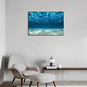 Blue Ocean Bottom View Beneath Surface Wall Art Painting The Picture Print On Canvas Seascape Pictures for Home Decor Decoration Gift (Stretched by Wooden Frame,Ready to Hang)