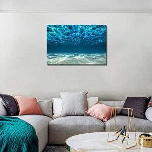 Blue Ocean Bottom View Beneath Surface Wall Art Painting The Picture Print On Canvas Seascape Pictures for Home Decor Decoration Gift (Stretched by Wooden Frame,Ready to Hang)