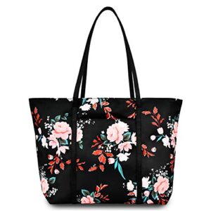 floral tote bag shoulder bags for women waterproof tote handbags for teens beach school – black flower