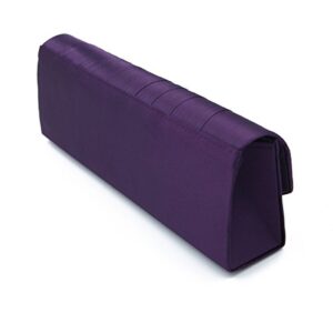 Elegant Pleated Satin Flap Rhinestones Clutch Evening Bag, Purple