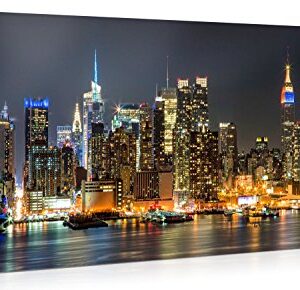 Picanova Illuminated Manhattan New York 100 x 50 cm - Premium Canvas Print - Art Print on 2 cm Wooden Stretcher Frame for Bedroom and Living Room Print on Canvas, Multi-Colour