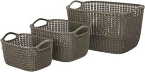set of 3 knit baskets l + s + xs brown