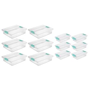 sterilite large clip (6 pack) & small clip (6 pack) clear plastic storage organizer tote container bin box for home office organization and storage