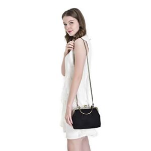 Rejolly Women Vintage Kiss Lock Evening Purse Top Handle Handbag Lace Crossbody Shoulder Clutch Bag with Chain Strap Black